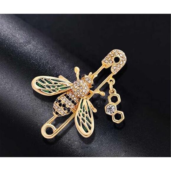 Women's Yellow Gold Crystal Enamel Cute Bee Brooch Scarf Dress Collar Jewelry - Picture 7 of 7